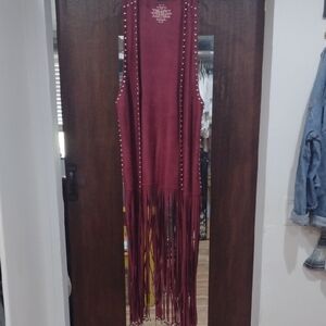 Crazy Train Burgundy Fringed Studded Vest